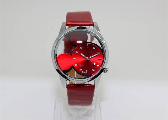 가죽끈 둥근 합금 손목 시계 만화 투명한 디자인 남녀 공통 손목 시계